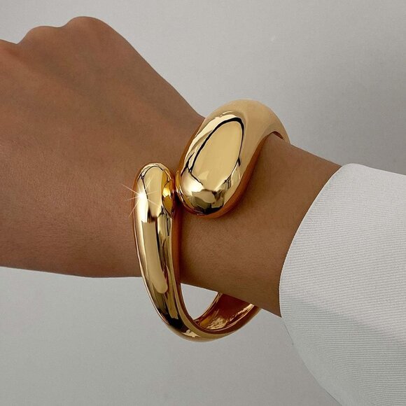 Trendy Gold Chunky Bangle bracelet Women Teen Chunky Adjustable Twist Jewelry - Picture 2 of 7